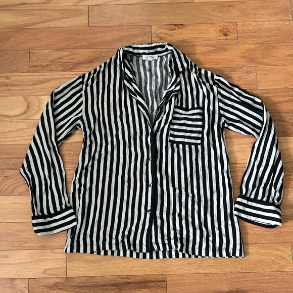 TopShop | Button Down | Black and White Stripe Shirt | size S - Picture 1 of 4